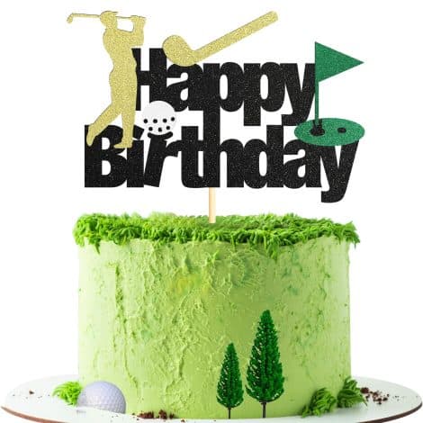 Golf Ball Sign Cake Topper for Sporty Birthday Party, Man or Boy, Decoration Supplies.