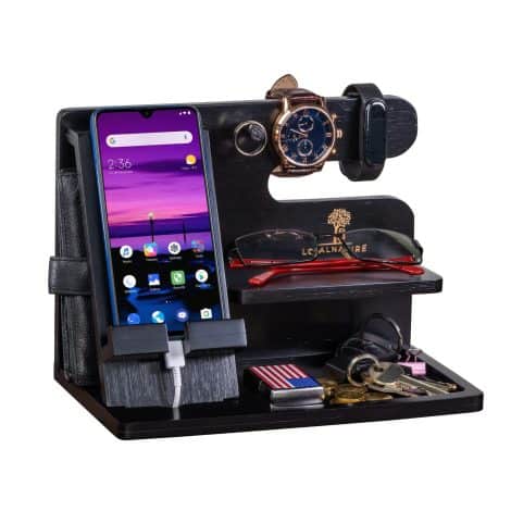 Luxury Wood Phone Docking Station: Stylish Nightstand Organizer, Perfect Gifts for Men in Graduation, Anniversary, or Birthday.