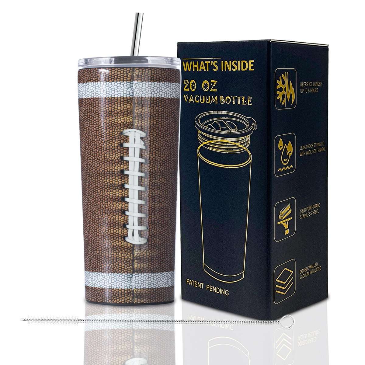 Boelia 20 oz Football Tumbler Cups Birthday Gifts For Men Insulated Coffee Mug Coach Gfits for Boy Friend Father's Gifts For Dad Football Loves fan