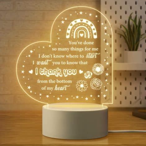 Pandasch Gratitude Gifts: Heart-shaped USB Night Light with Thank You Words, Perfect for Coworkers, Couples, Teachers, Doctors, Nurses.