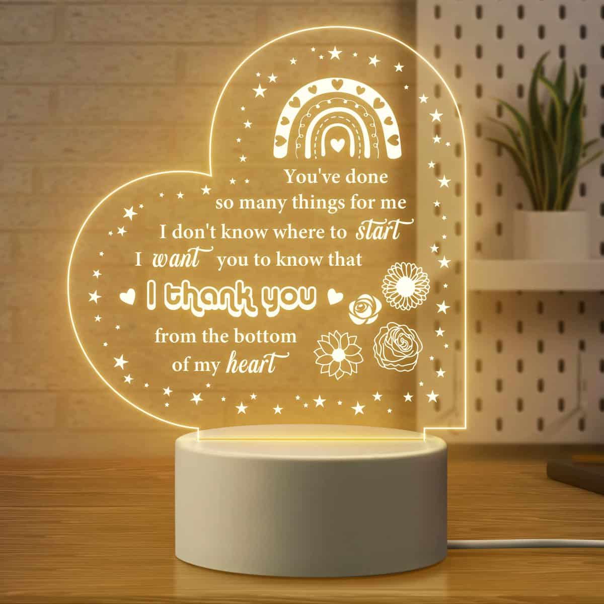 Pandasch Thank You Gifts for Women Men, Best Appreciation Gift for Coworker,Couple,Teacher,Doctor or Nurse, Heart-shaped USB Night Light with Thanks Words, Funny Inspirational Gift for Birthday or Thanksgiving