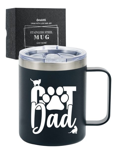 Onebttl Cat Dad 12 oz Insulated Coffee Mug, Perfect for Birthdays, Father’s Day or Christmas!