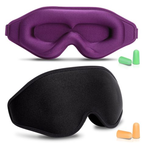 BeeVines Black & Purple Sleep Mask: Comfy 3D Eye Mask for Yoga, Travel, and Night Sleep. Adjustable strap for both Men & Women.