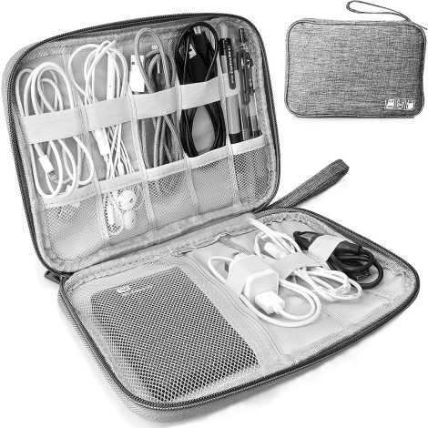 Gray Travel Gadget Bag for Electronics – Organize your cables, charger, SD cards, and hard drive.