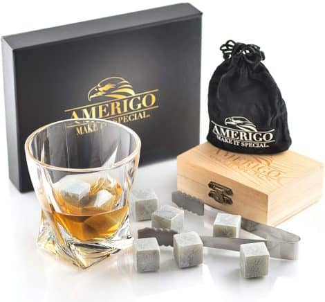 Premium Whiskey Stone Set – 9 Handcrafted Reusable Rocks with Ice Tongs, Coasters – Ultimate Whiskey Gift.