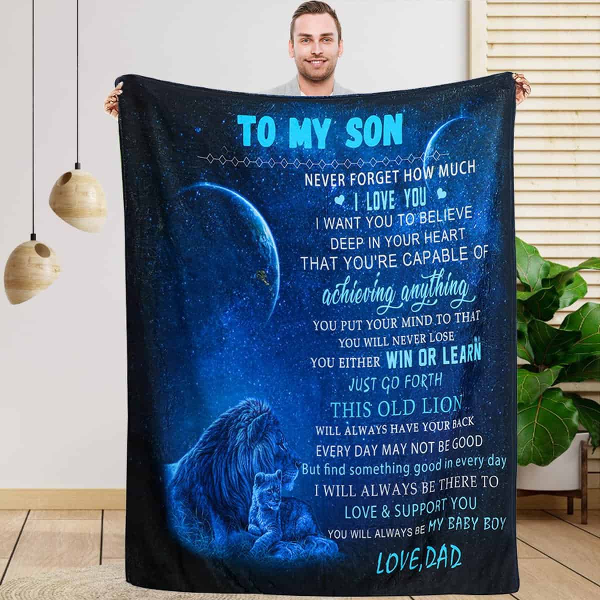 EFINLUKY Gifts for Son from Dad Son Gifts Lion Throw Blankets Birthday Gifts for Son Adult Graduation Gifts for Boys Son Gifts from Father Adult Son Gift Ideas Birthday Graduation for Son 60"x50"