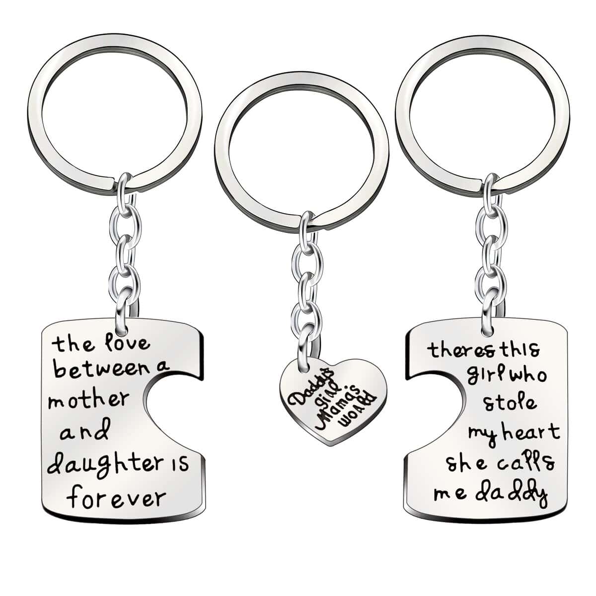 Family Key Chain Father Mother I Love You Charm Pendant Set for Daughter Dad Mom Jewelry Gift 3pcs