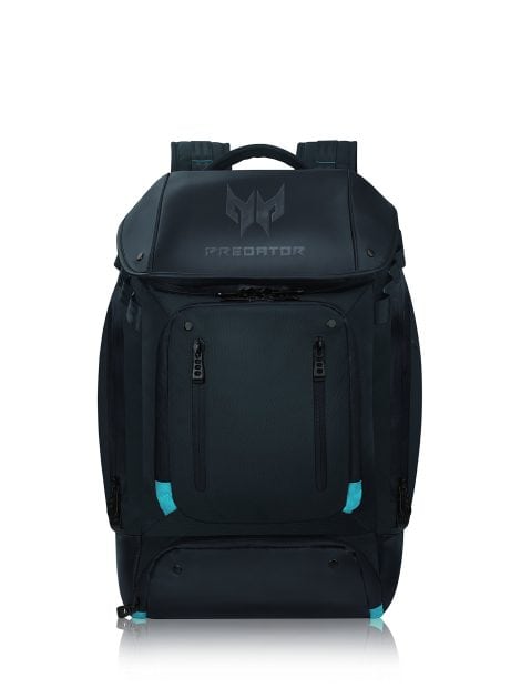 Acer Predator Gaming Backpack: Durable, Waterproof Travel Bag for 17.3″ Laptop, Black with Teal Details.