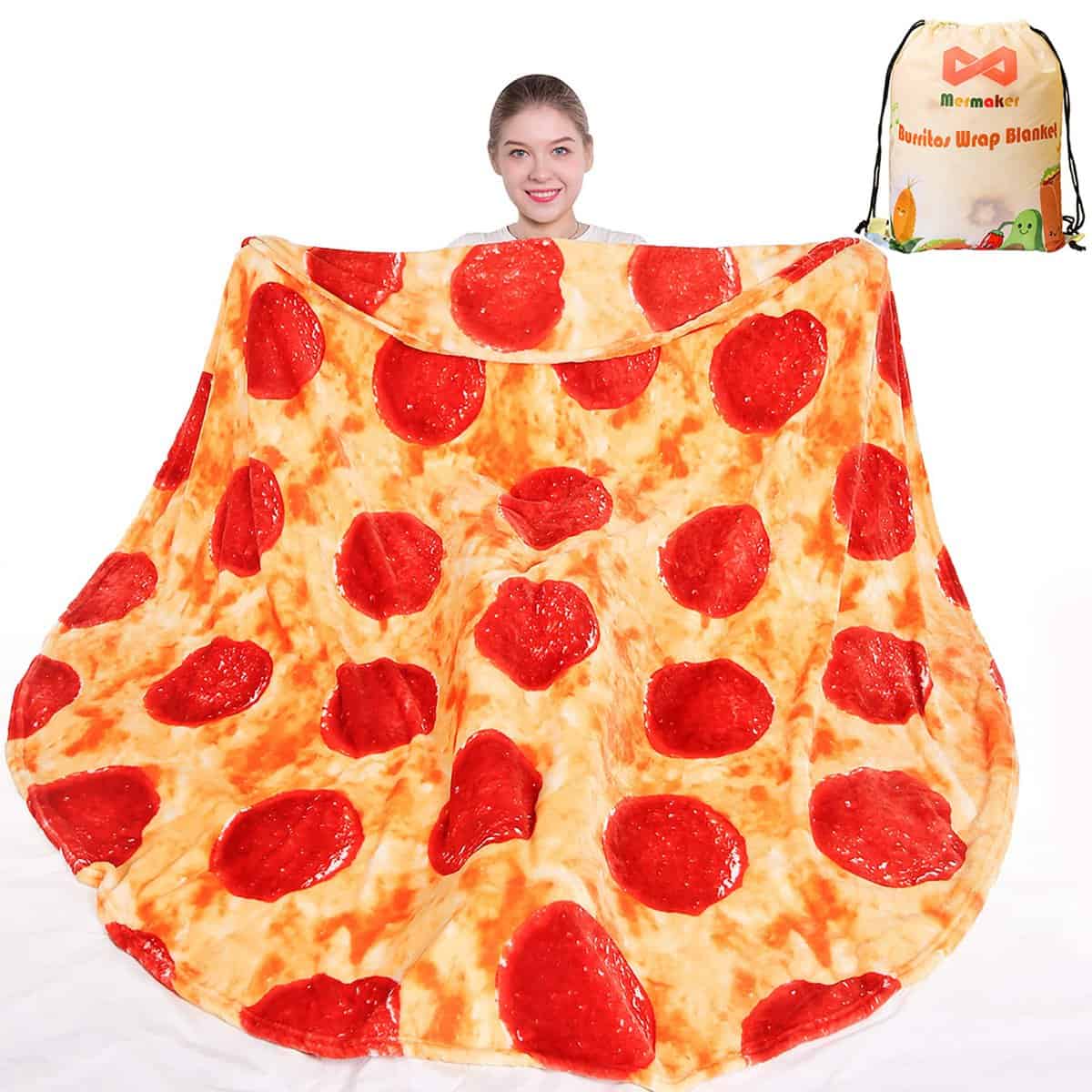 mermaker Pepperoni Pizzas Blanket 2.0 Double Sided 71 inch for Adult and Kids, Pizzas Blanket Adult Size, Realistic Food Blanket, 285 GSM Soft Pizzas Blanket, Funny Gifts for Teenage Boys and Girls