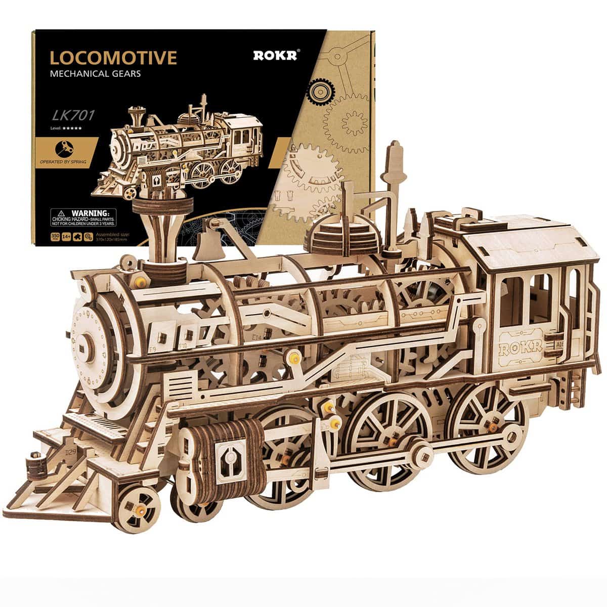 ROKR 3D Wooden Puzzle-Self Propelled Mechanical Model-DIY Building Kits-Brain Teaser Games-Best Gift for Boyfriend or Girlfriend on Birthday/Anniversary/Valentine's Day/Christmas(Locomotive)