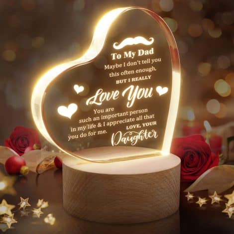 Engraved Acrylic Night Light with Wood Base – Customized Gift for Dad from Daughter, Perfect for Holidays.