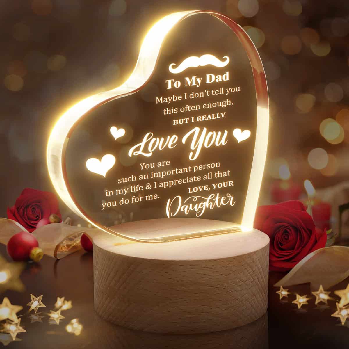 Pandasch Christmas Gifts for Dad, Best Gift for Dad from Daughter - Personalized Engraved Acrylic Night Light with Wood Base, Unique Dad Gifts for Thanksgiving or Christmas