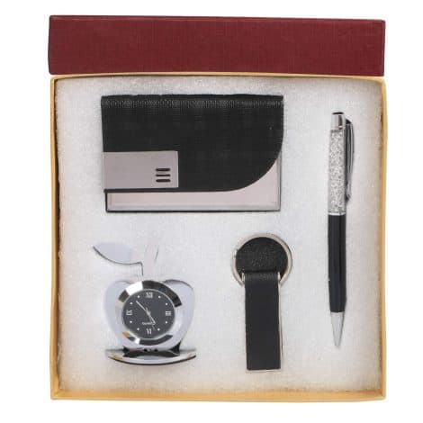 celebr8 4 in 1 black executive gift set with clock, pen, card holder & keychain. Perfect for boss, friends, or loved ones’ birthday.