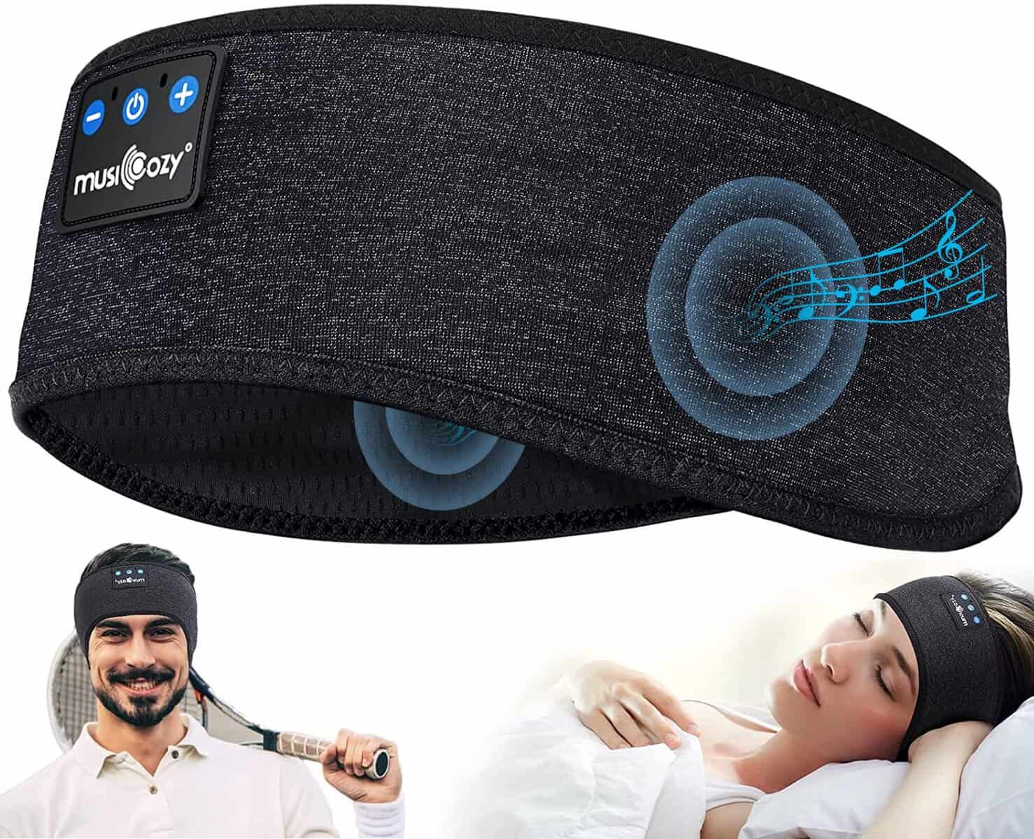 MUSICOZY Sleep Headphones Wireless Bluetooth 5.2 Sports Headband Headphones with HD Stereo Speakers Unique Gifts Cool Gadgets Perfect for Sleeping Workout Jogging Yoga Insomnia Air Travel Gifts, black