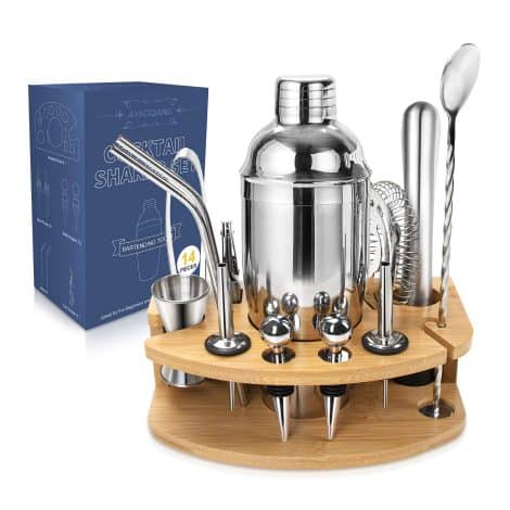 Yorkaan Bar Shaker Set: Complete 14-Piece Cocktail Kit, with Stand, Mixing Spoon, and More!