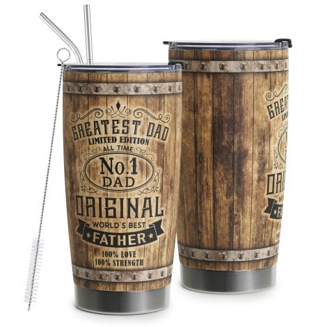 Best Dad Ever Gifts – Stainless Steel Tumbler with Lid and Straws, ideal for Father’s Day, birthdays, and Christmas.