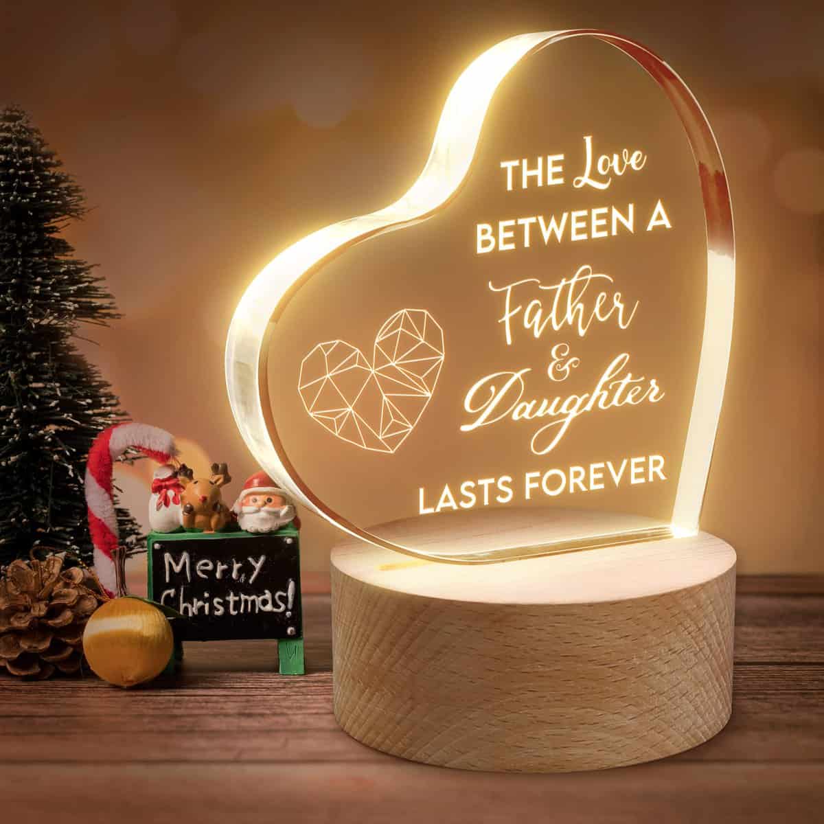 Elequaint Dad Gifts from Daughter, Best Dad Birthday Gifts, Personalised Engraved Heart Shaped Night Light with Wood Base for Dad Bday Presents, Unique Birthday Gifts for Dad Daddy, Dad a, STYKYX01