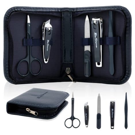 Ben Sherman Men’s Travel Nail Clipper Set, 5-Piece Grooming Kit with Clippers, Scissors, Tweezers, and Travel Case.