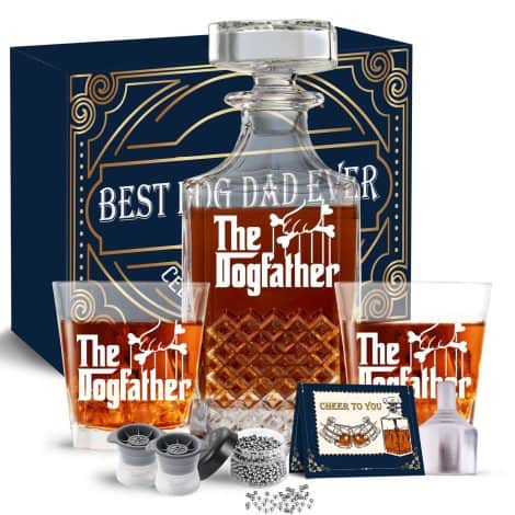 Gifts for men who love dogs, including a whiskey decanter set, perfect for Father’s Day, birthdays, and Christmas.