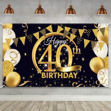 Celebrate with Blulu’s Stylish 40th Birthday Party Decoration: Large Black Gold Sign, Perfect for Photos!