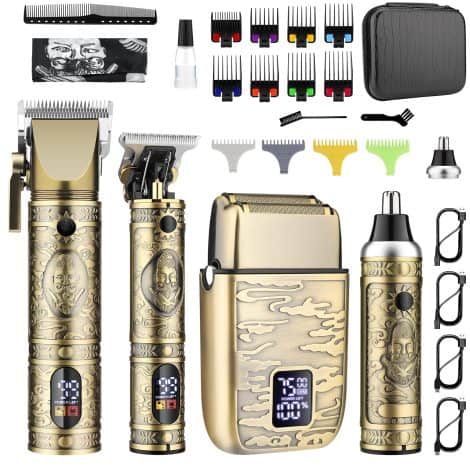 GSKY Wireless Hair Clipper Set: Includes Trimmer, Beard Trimmer, Nose Hair Trimmer, Shaver; Perfect Gift with LED Display.