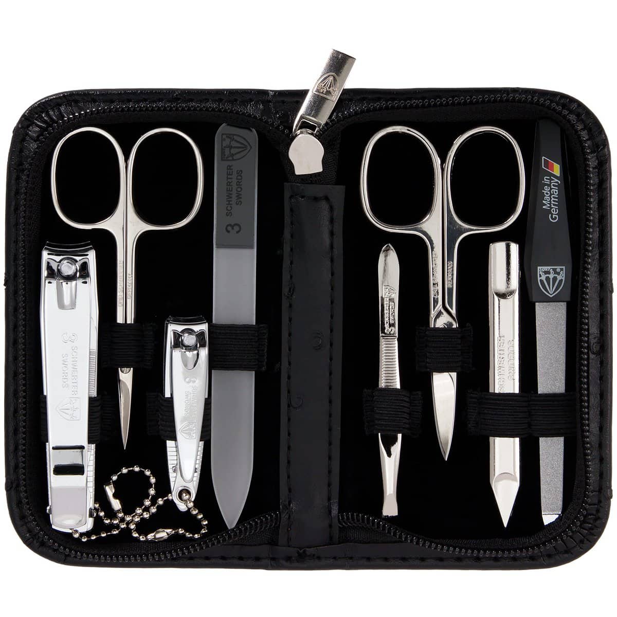 3 Swords Germany - brand quality 8 piece manicure pedicure grooming kit set for professional finger & toe nail care scissors clipper fashion leather case in gift box, Made in Solingen Germany (22009)