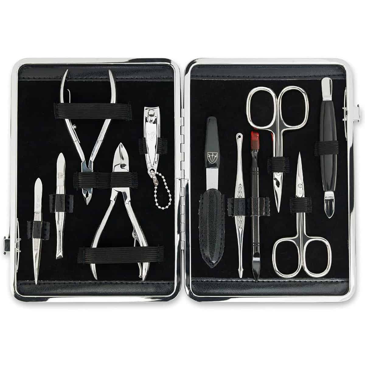 3 Swords Germany - brand quality 11 piece manicure pedicure grooming kit set for professional finger & toe nail care scissors clipper fashion leather case in gift box, Made by 3 Swords (00255)