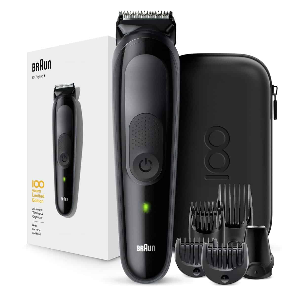 Braun Multi Grooming Kit MBMGK5, 100 Years Design Edition, 6-in-1 Men’s Trimmer kit including short and long combs, hair clippers and precision trimmer