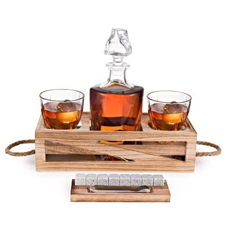 Whiskey Decanter Set – Perfect Gift for Husband’s Birthday, with Chilling Rocks, 2 Glasses, ideal for Scotch lovers.