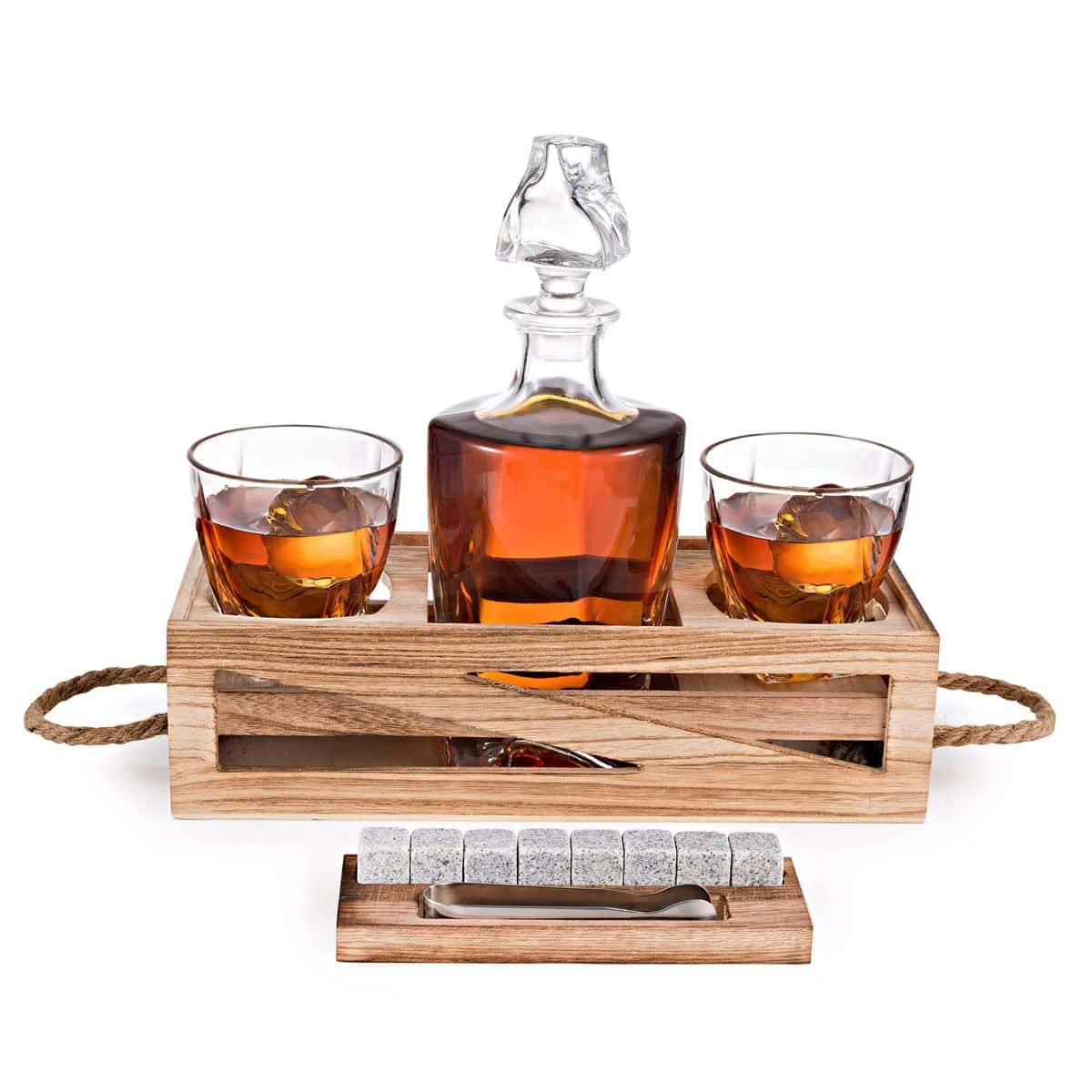 Whiskey Decanter Gift Set - Husband Birthday Gifts Chilling Rocks Stones Scotch Bourbon Holder – 2 Whiskey Glasses - Perfect Whiskey Decanter Set for Scotch Alcohol Bourbon Gift for Men Dad Boyfriend