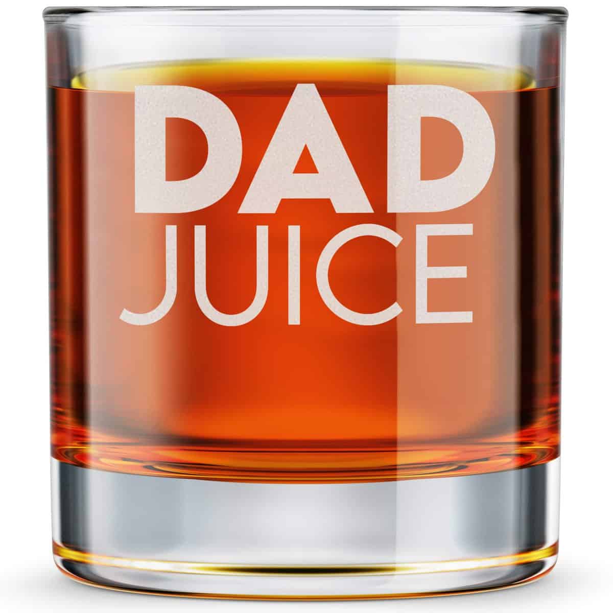 DADDY FACTORY Dad Juice Whiskey Glass - Funny New Dad Gifts - 10.25 oz Engraved Old Fashioned Bourbon Rocks Glass for Dad Birthday - Expecting Father Gift