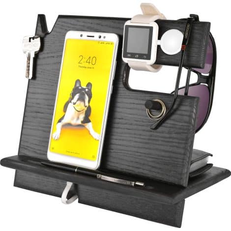 BarvA Wooden Dock: Stylish Charging Station for Phones, Smartwatches; Perfect Nightstand Organizer, Father’s Day Gift.