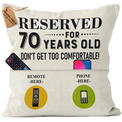 Personalized 70th Birthday Gifts for Women and Men – Kies®GIFT Cushion Cover, 18×18 Inch. Ideal 70th Birthday Presents.