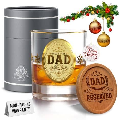 Popular Gift: Kies Gift® Personalized Gold Whiskey Glass – Best Dad Ever! Ideal Birthday Gift for Dad from Daughter/Son.