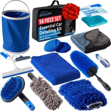 Complete Car Wash Kit with Bucket – 14-Piece Car Cleaning Set by Relentless Drive for the Perfect Car Wash.