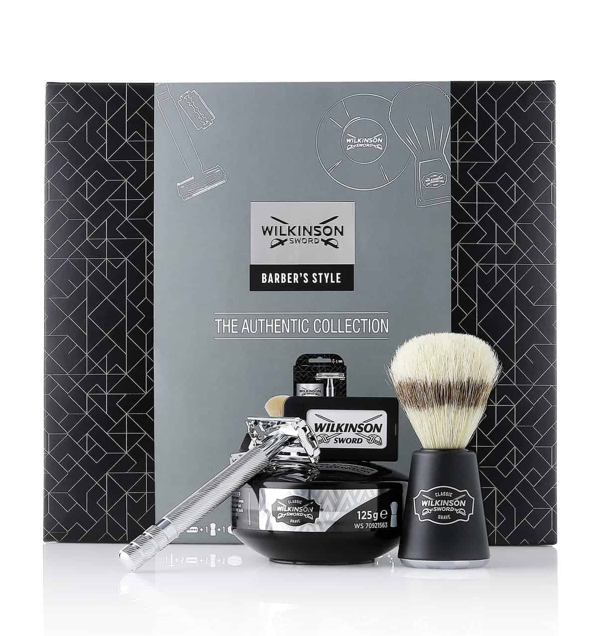 Wilkinson Sword Barber's Style for Men | The Authentic Collection​ | Double Edge Razor + 5 Blades | Shave Brush | Shave Soap Bowl