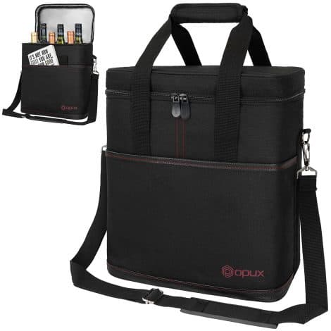 opux 6 Bottle Carrier Tote | Insulated Padded Wine Cooler Bag for Travel. Picnic, BYOB | Portable Leakproof Wine Tote Bag for Dinner, Party, Christmas, Wine Gift for Women, Men (Black)
Black OPUX 6 Bottle Wine Cooler Bag – Keep Wine Cold & Ready for Travel, Picnics, Parties, and Gifts