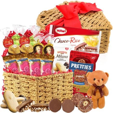 Valentine’s Delight Basket: Assorted Chocolates, Cookies & Heart Basket – Perfect for Friends, Couples, and Loved Ones.