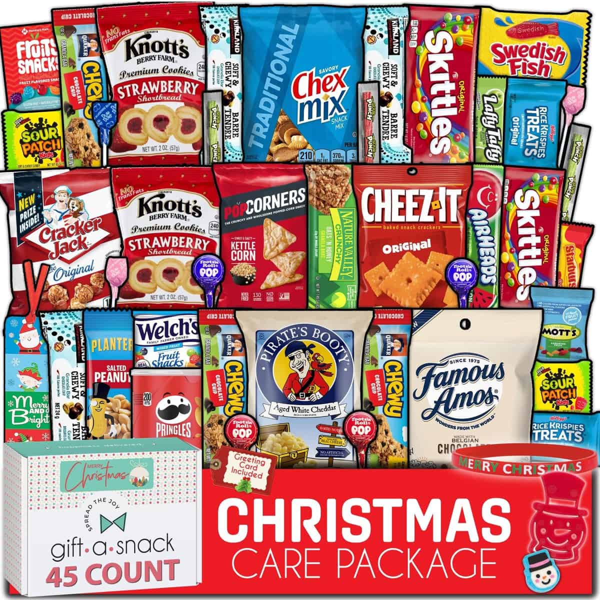 Christmas Care Package Candy Stocking Stuffers (45 Count) Holiday Gift Basket Xmas 2022 Snack Box, Bulk Candies Chips Individually Wrapped for Adults Kids