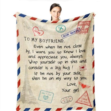 Boyfriend Blanket by Wisegem – Romantic, Sentimental Gift for Him – Perfect Anniversary or Birthday Gift!