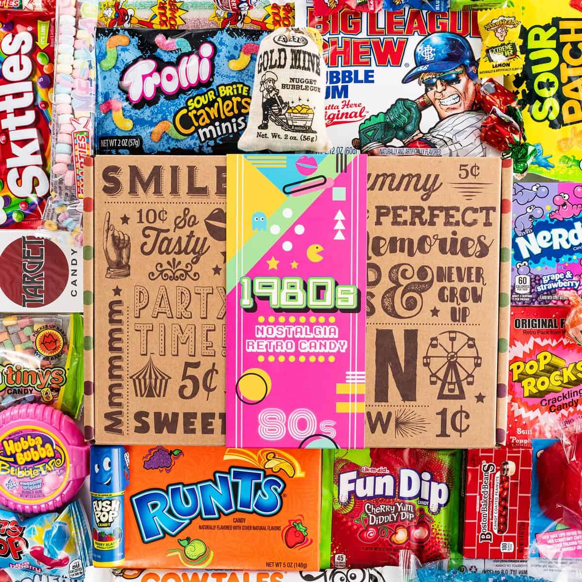 VINTAGE CANDY CO. 1980's RETRO CANDY GIFT BOX - 80s Nostalgia Candies - Flashback EIGHTIES Fun Gag Gift Basket - PERFECT '80s Candies For Adults, College Students, Men or Women, Kids, Teens