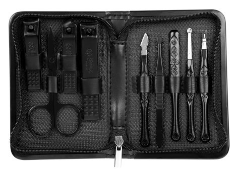 Professional Manicure and Pedicure Kit with Nail Clippers, Scissors, and Grooming Tools, in a Travel Case.