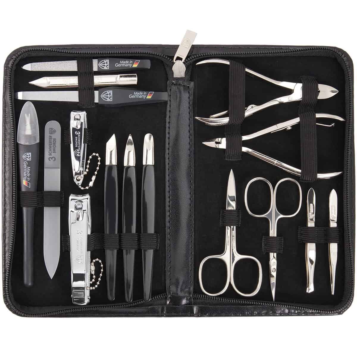 3 Swords Germany - brand quality 16 piece manicure pedicure grooming kit set for professional finger & toe nail care scissors clipper fashion leather case in gift box, Made in Solingen Germany (21000)