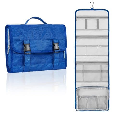 PAVILIA Travel Hanging Toiletry Bag – Spacious Waterproof Makeup Organizer for Men and Women, Royal Blue.