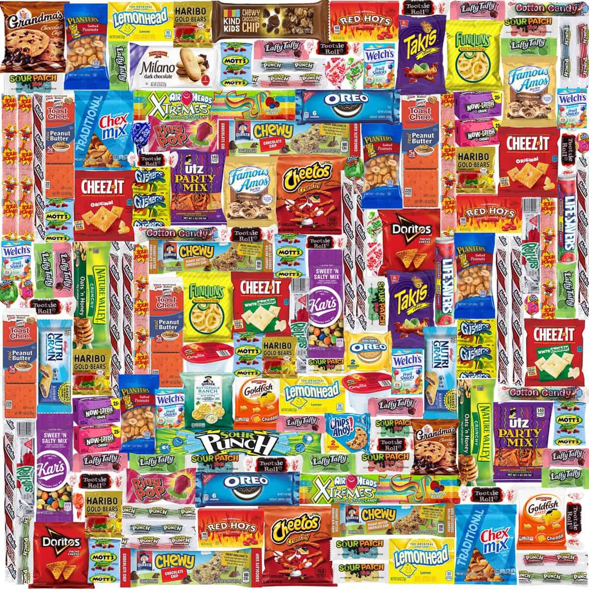 Snacks Variety Pack - Care Package Gift Box - Chips, Candy, Cookies, Crackers Bulk Assortment (160 Count)