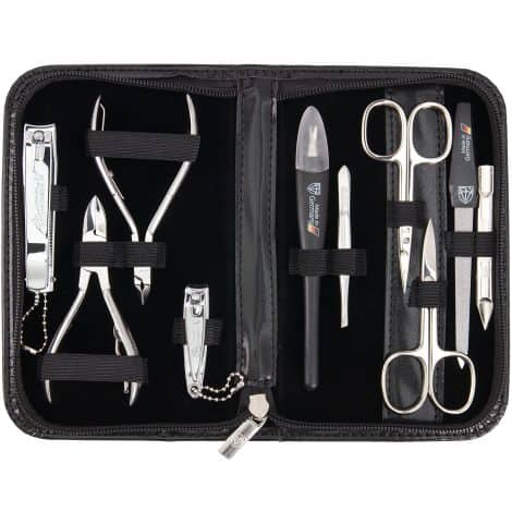 3 Swords Germany 10 piece grooming kit – professional manicure and pedicure set in a stylish leather case.