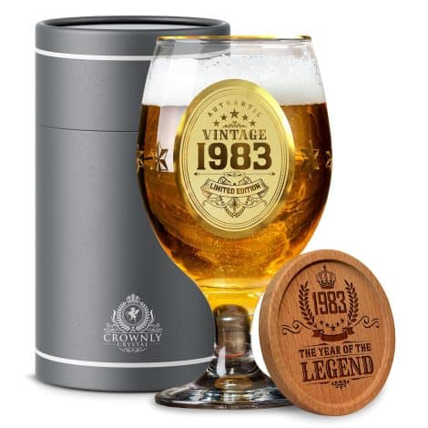 Celebrate 40th birthdays with Crownly Crystal Kies®Gift 1983 Beer Glass Set – perfect for loved ones!