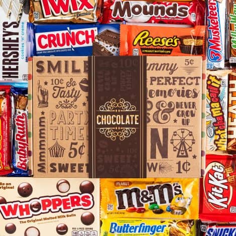 Perfect gift basket with full-size chocolate candy bars for adults, college students, military personnel, teens, men, women, boys, or girls.